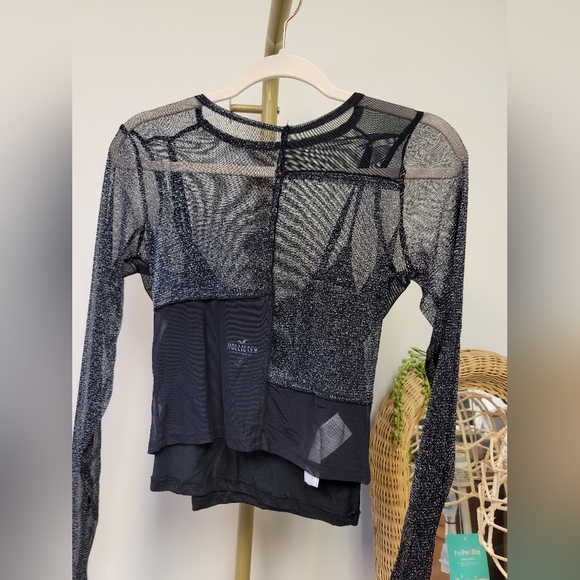 NWOT Hollister Navy Sheer Color Block Longsleeve/ Cami - Picture 6 of 7